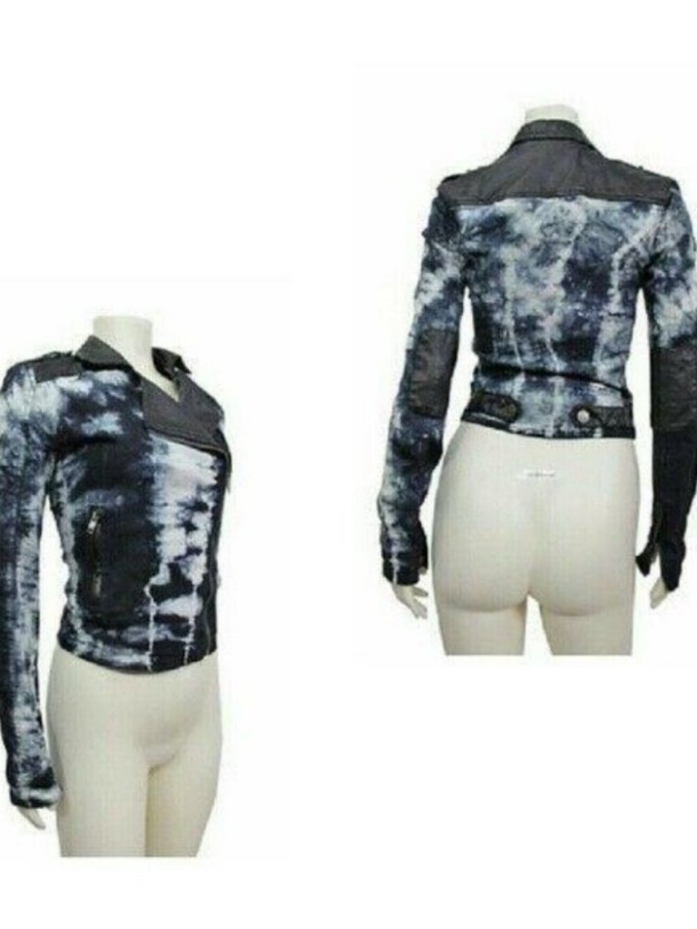 Sparkle & Fade Urban Outfits Blue Black White Tie Dye Moto Denim Jean Jacket